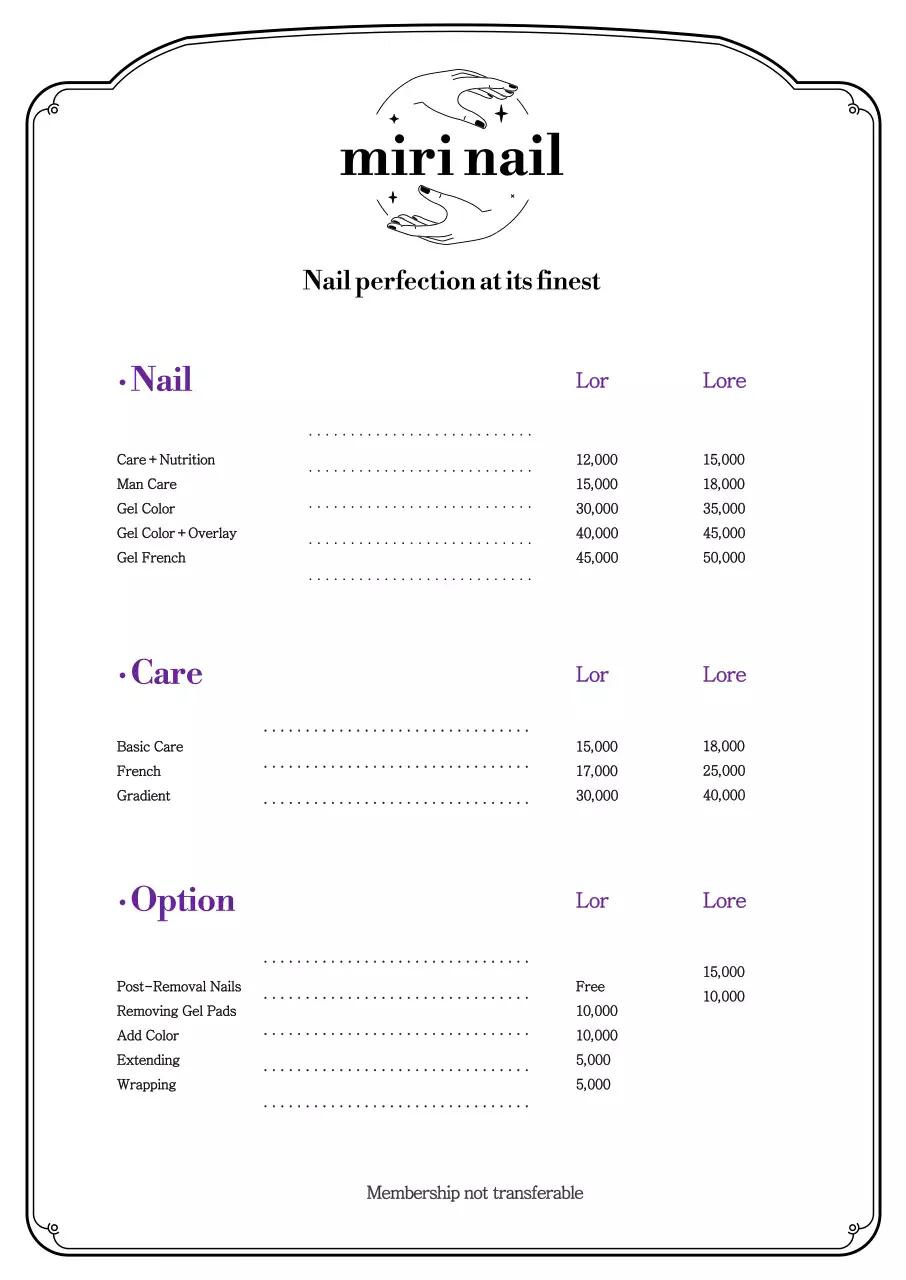 A simple black and white nail art menu board