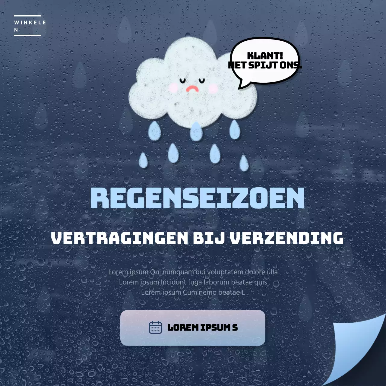 Uitgestelde leveringsaankondigingen met regenelementen in marineblauw en lichtblauw