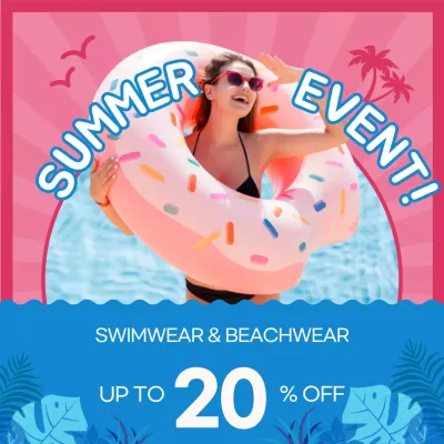 Save on pink and blue photo-emphasized summer beachwear