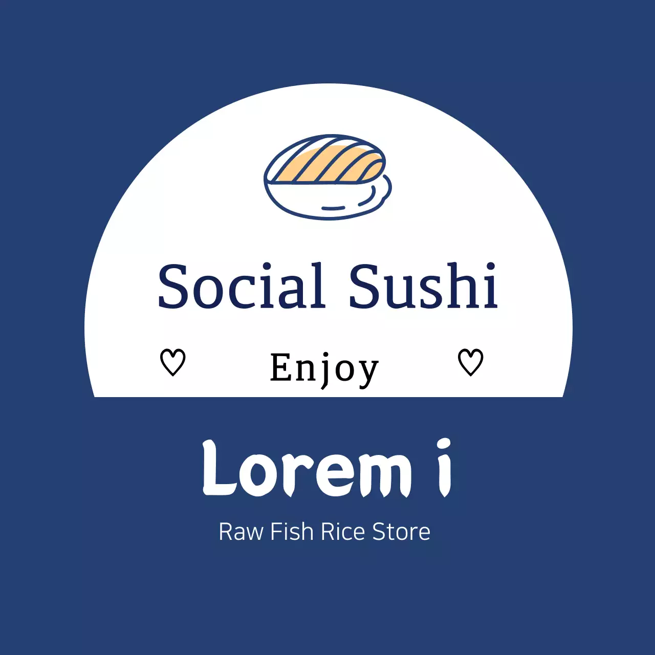 Blue illustration simple restaurant sushi label