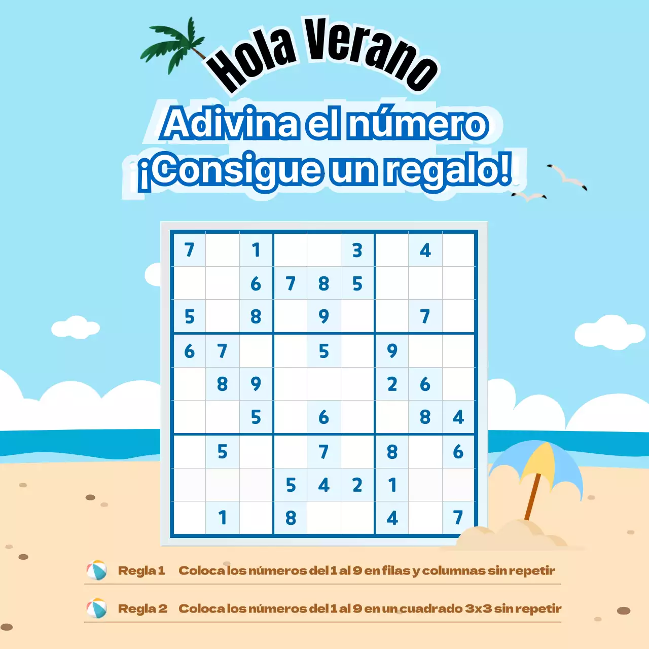 Rompecabezas de números con fondo azul de verano