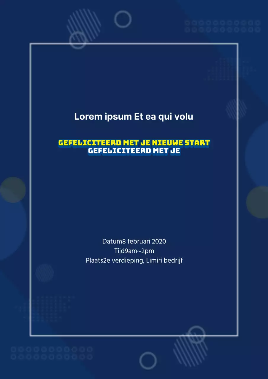 Een strak, marineblauw bedrijfswelkomstfeest voor nieuwe werknemers