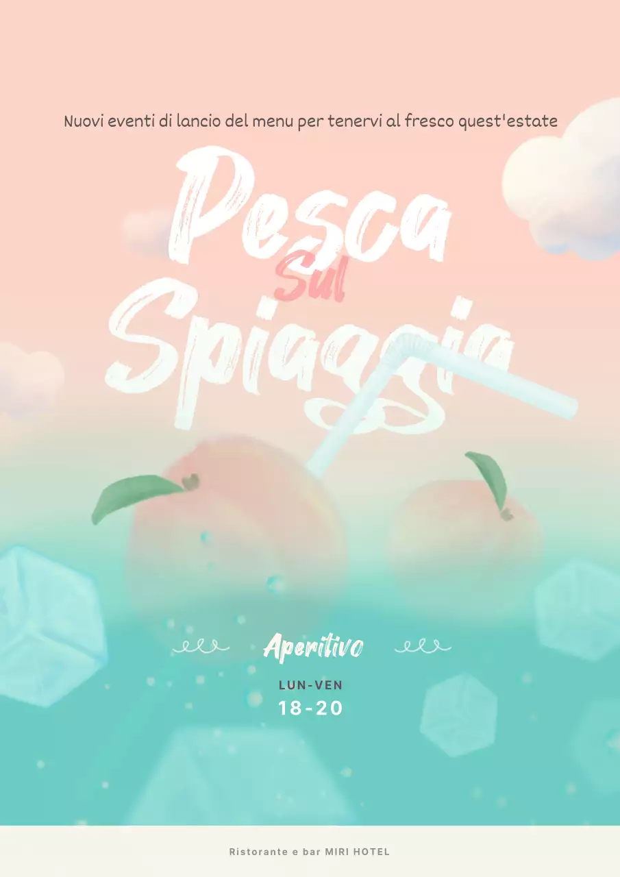 Nuova promozione di una bevanda fresca con immagini di frutta rosa e menta