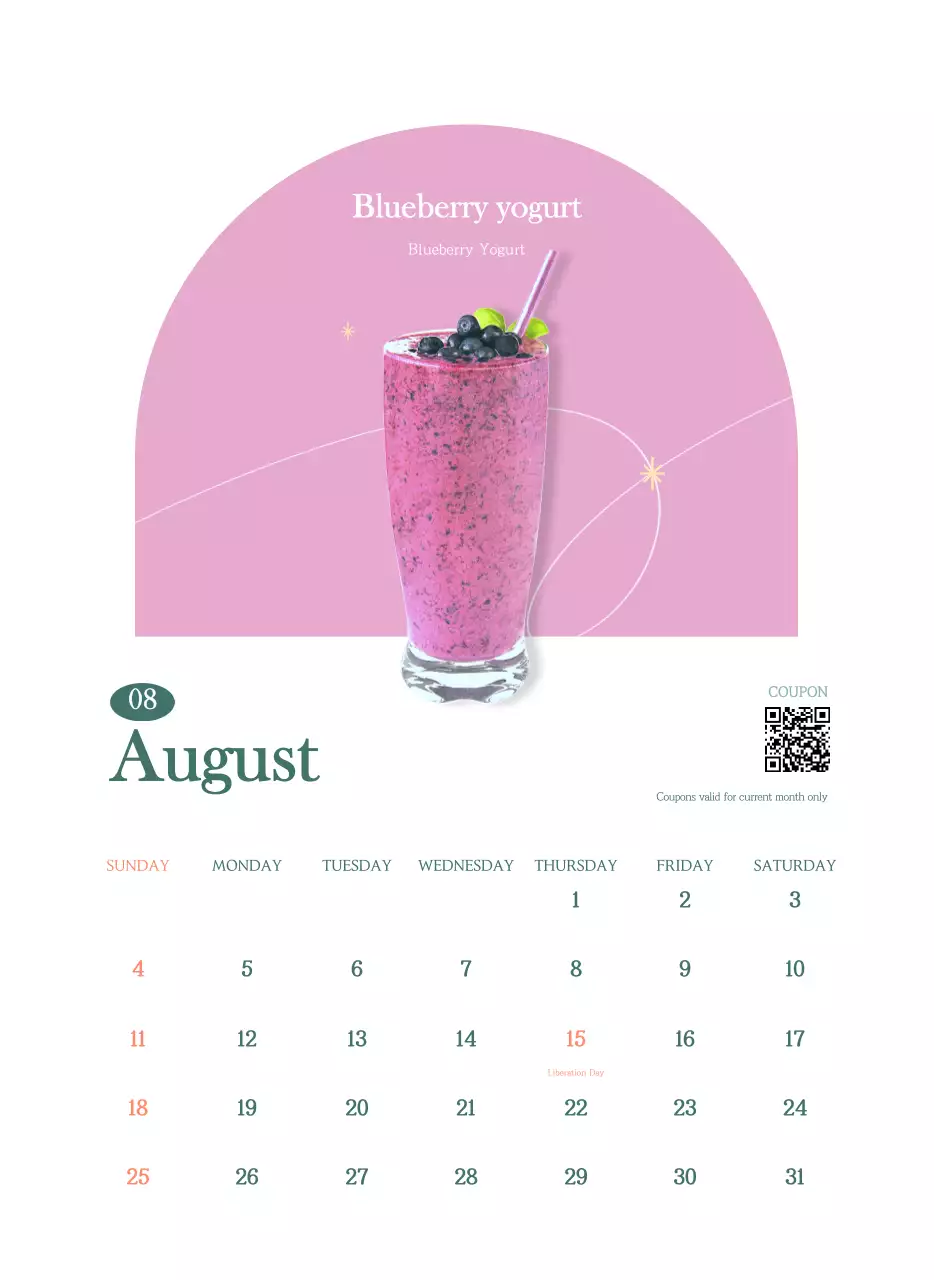 Kalender kafe dengan rekomendasi minuman bulan ini