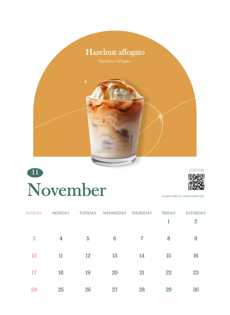 Kalender kafe dengan rekomendasi minuman bulan ini