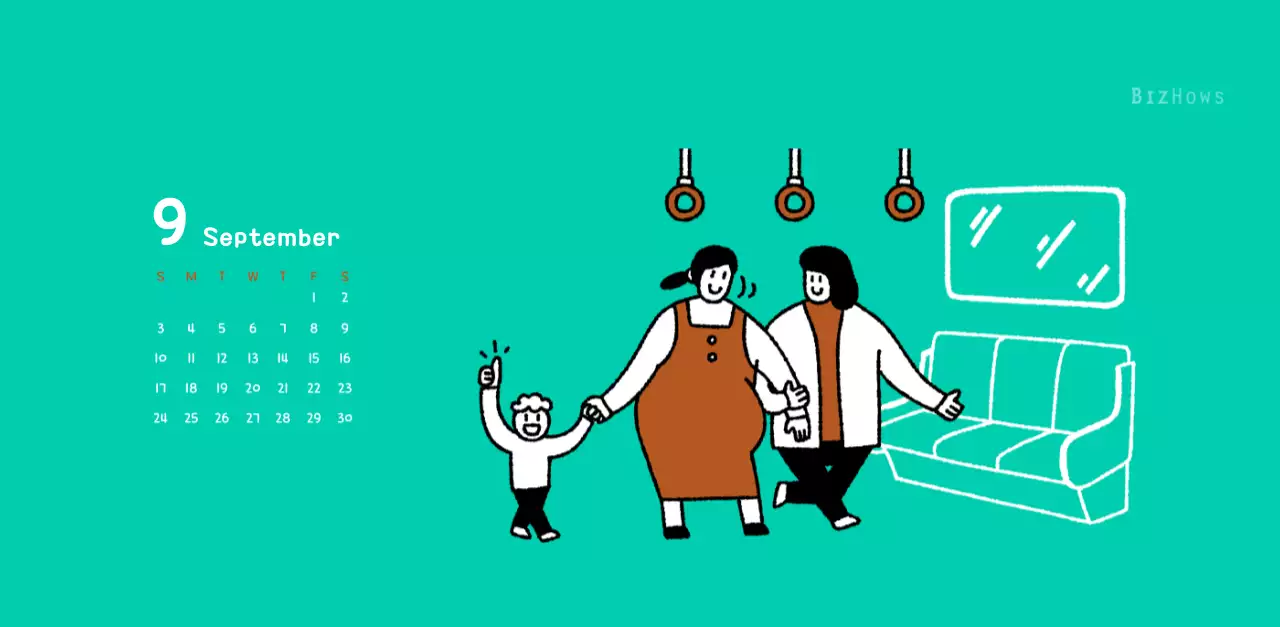 New Year's calendar with cute line illustrations