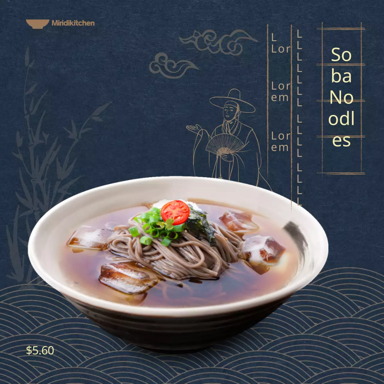 Biểu ngữ thực đơn Soba truyền thống của Hải quân