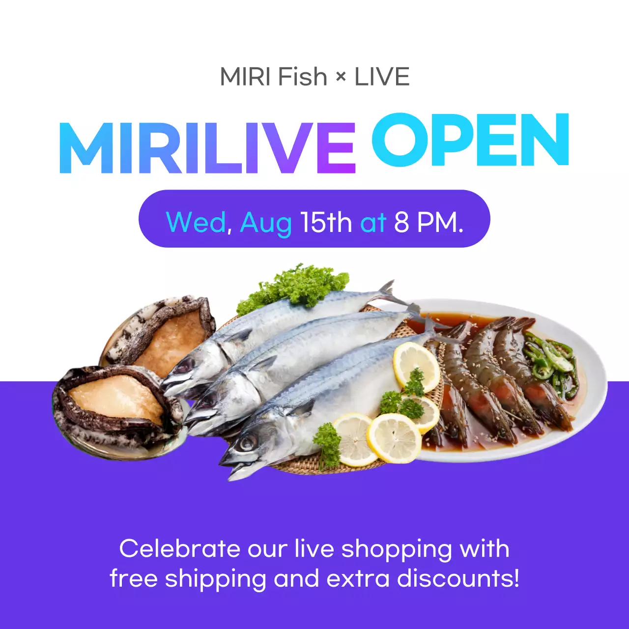 Blue Modern Seafood Promotion Social Media Post