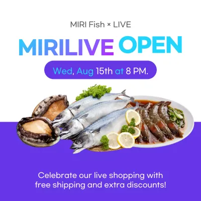 Blue Modern Seafood Promotion Social Media Post