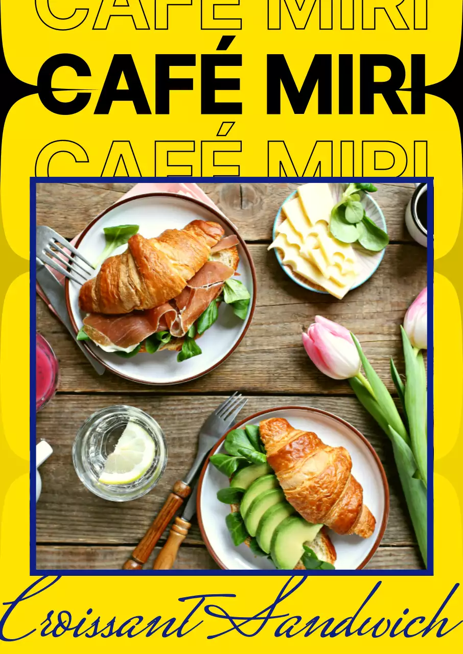 Présentation de la carte du café, au style unique en jaune et noir