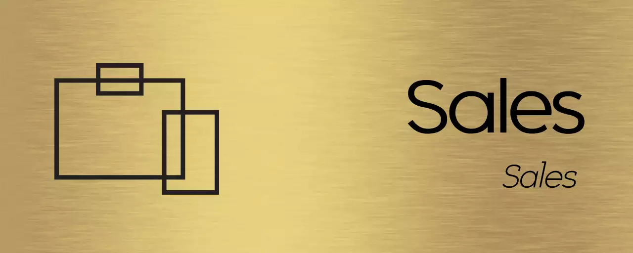 Placeholder signage with black corporate department names and simple icon illustrations.