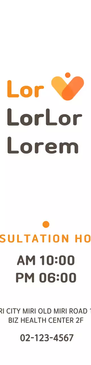 Materi promosi pusat dukungan kesehatan dengan logo dan informasi berwarna oranye dan coklat tua yang sederhana