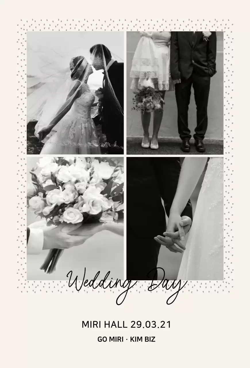 Convite de casamento simples com moldura de imagem esquartejada em bege e preto