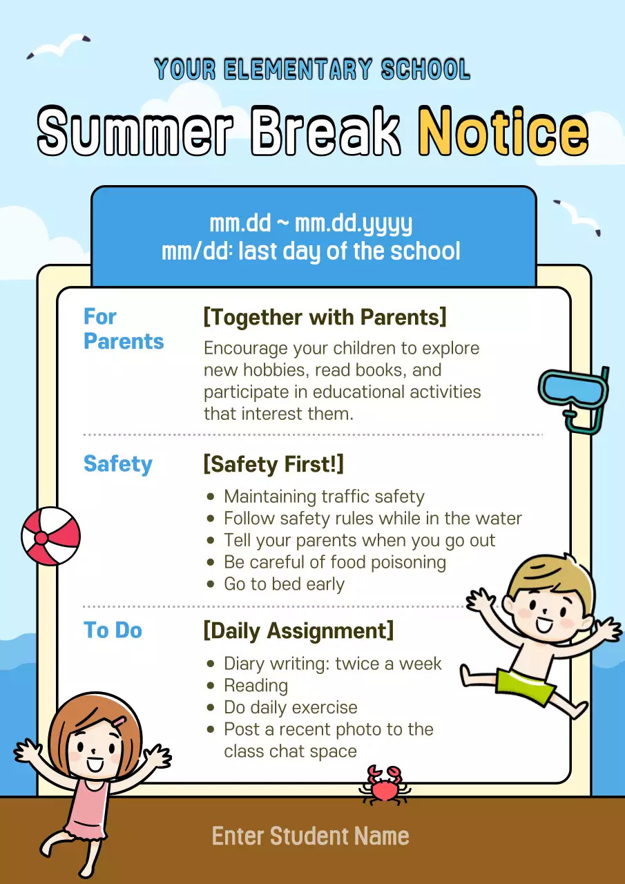 Light Blue Beach Concept Summer Vacation Planner