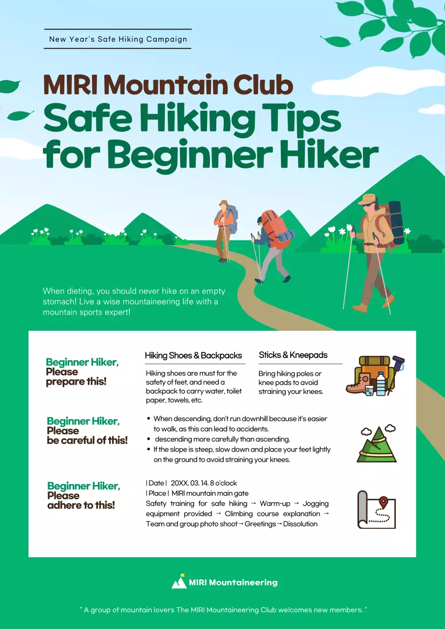Green Minimal Hiking Guide Poster