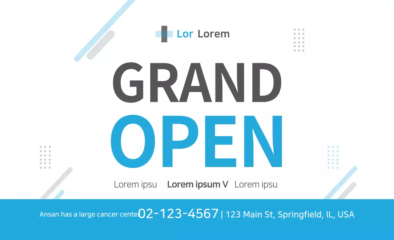 Estilo de apresentação de texto simples em azul claro e preto para anúncios de abertura de hospitais