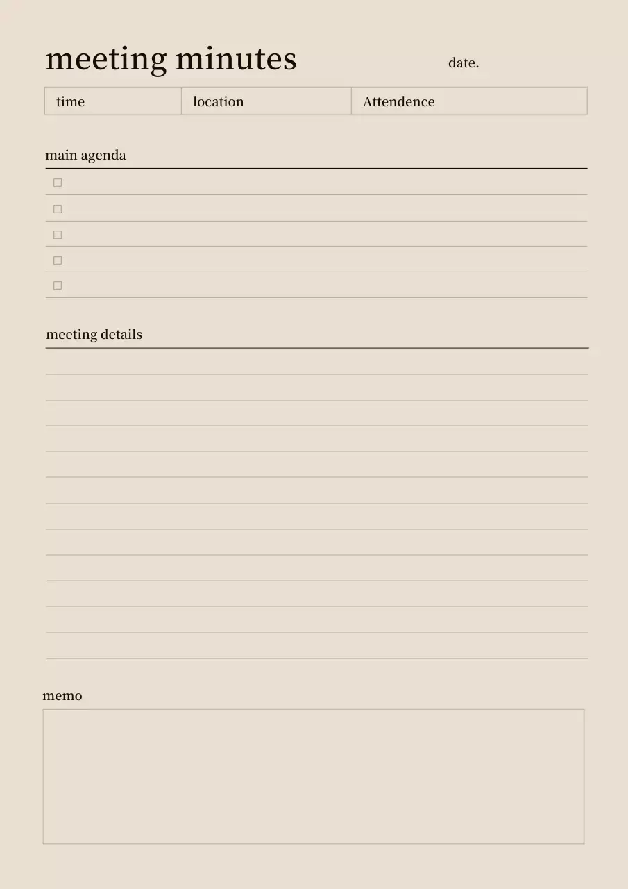 ベージュ シンプル 会議 メモ 文書フォーム