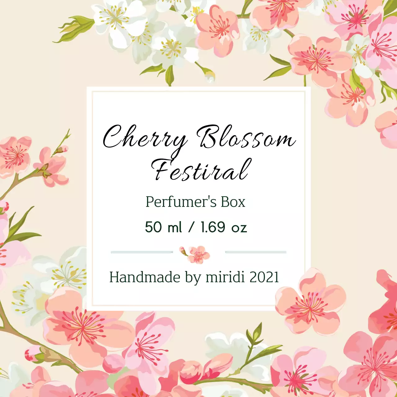 Label parfum antik dengan ilustrasi merah muda