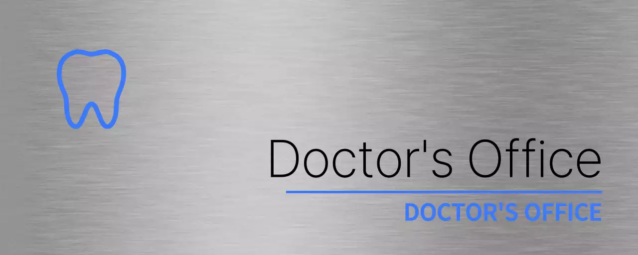 Simple name tag with blue and black dental office name and a simple pictogram