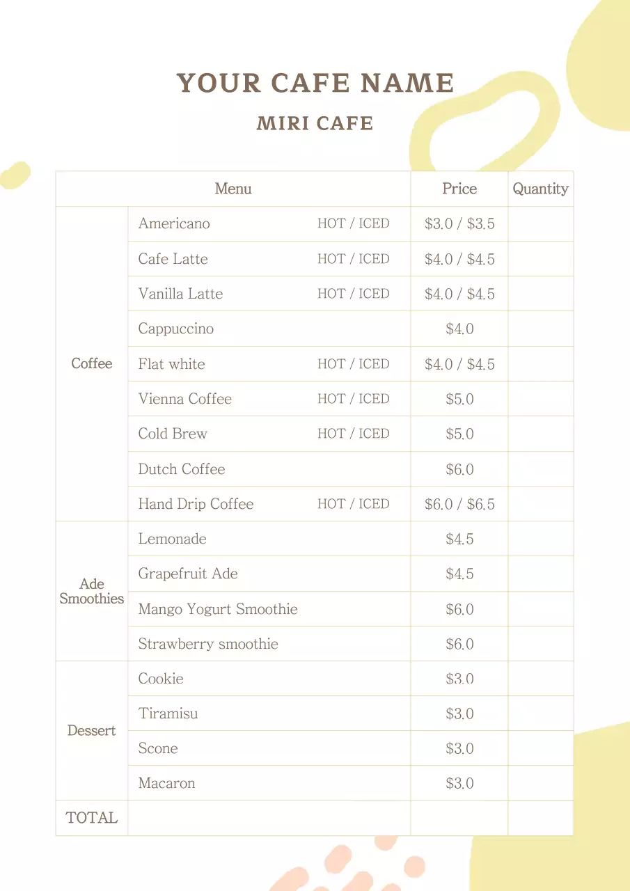 Beige Simple Cafe Menu Poster