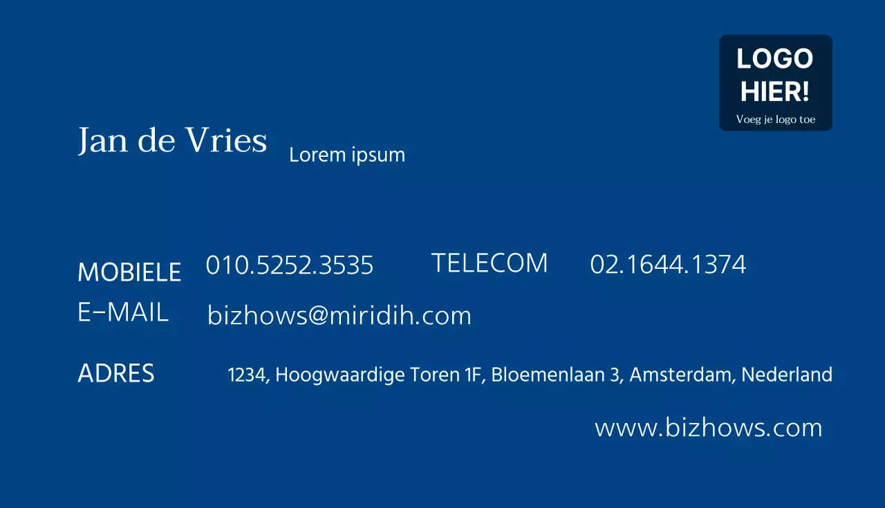 Eenvoudig blauw visitekaartje