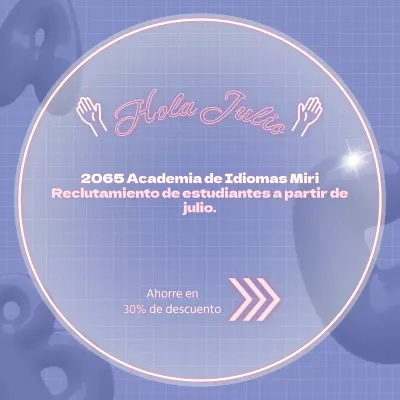 Carteles de neón morados y rosas para promocionar los descuentos de las escuelas de idiomas