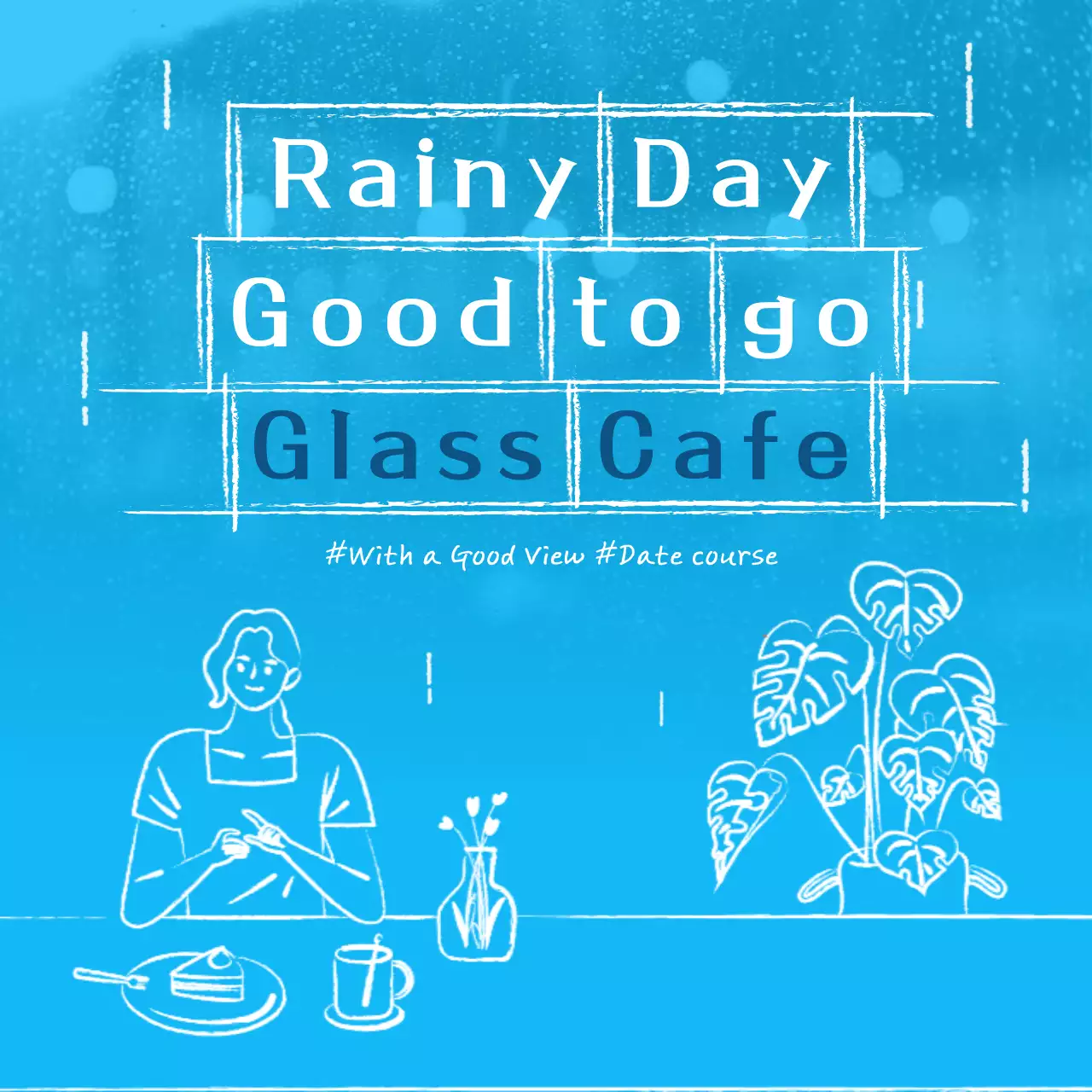 A lyrical cafe with a sky-blue color that's perfect for a rainy day