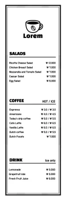 Banner de menu de café minimalista preto