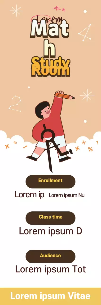 Ilustração amarela de um anúncio de escola de matemática