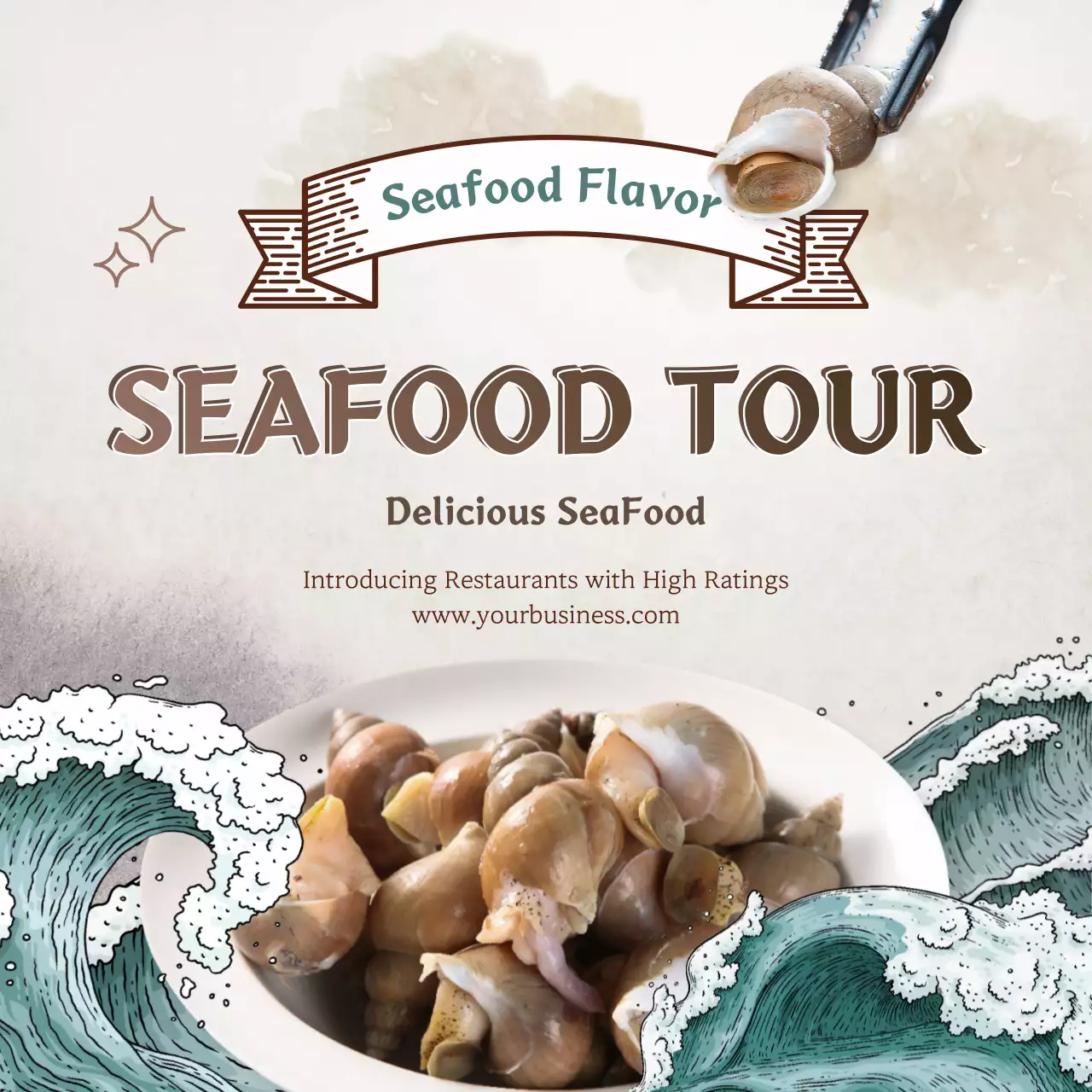 Beige Vintage Seafood Promotion Social Media Post