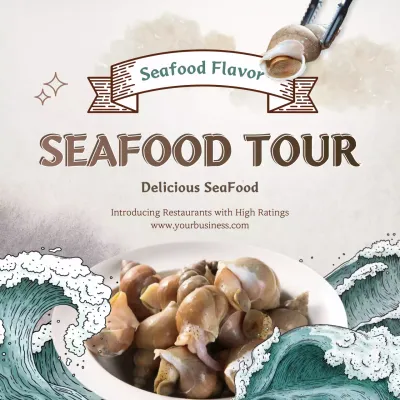 Beige Vintage Seafood Promotion Social Media Post