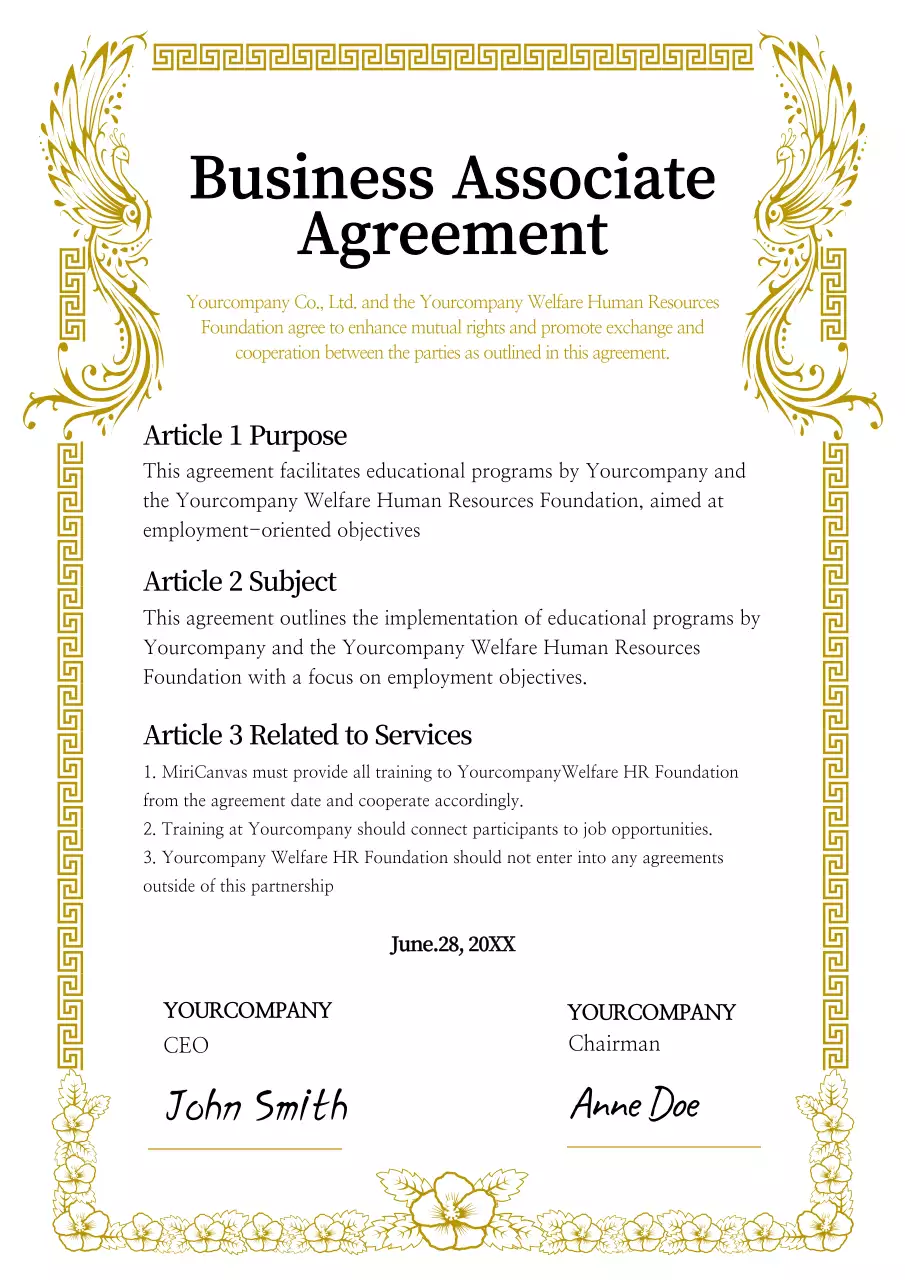 Gold Classic Business Agreement Document