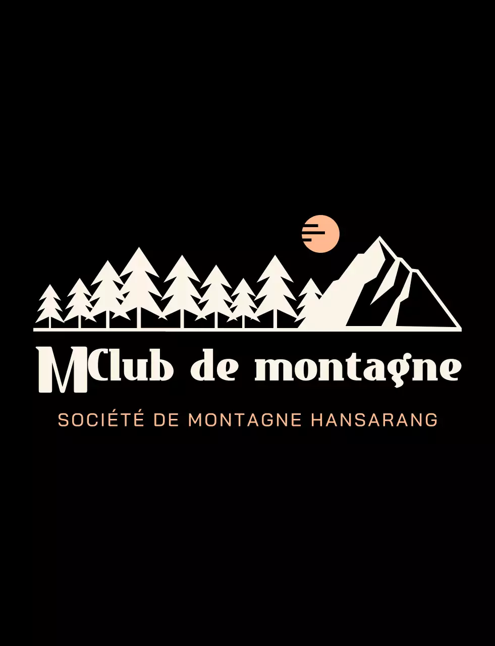 Club de montagne avec illustrations de montagnes en noir et orange