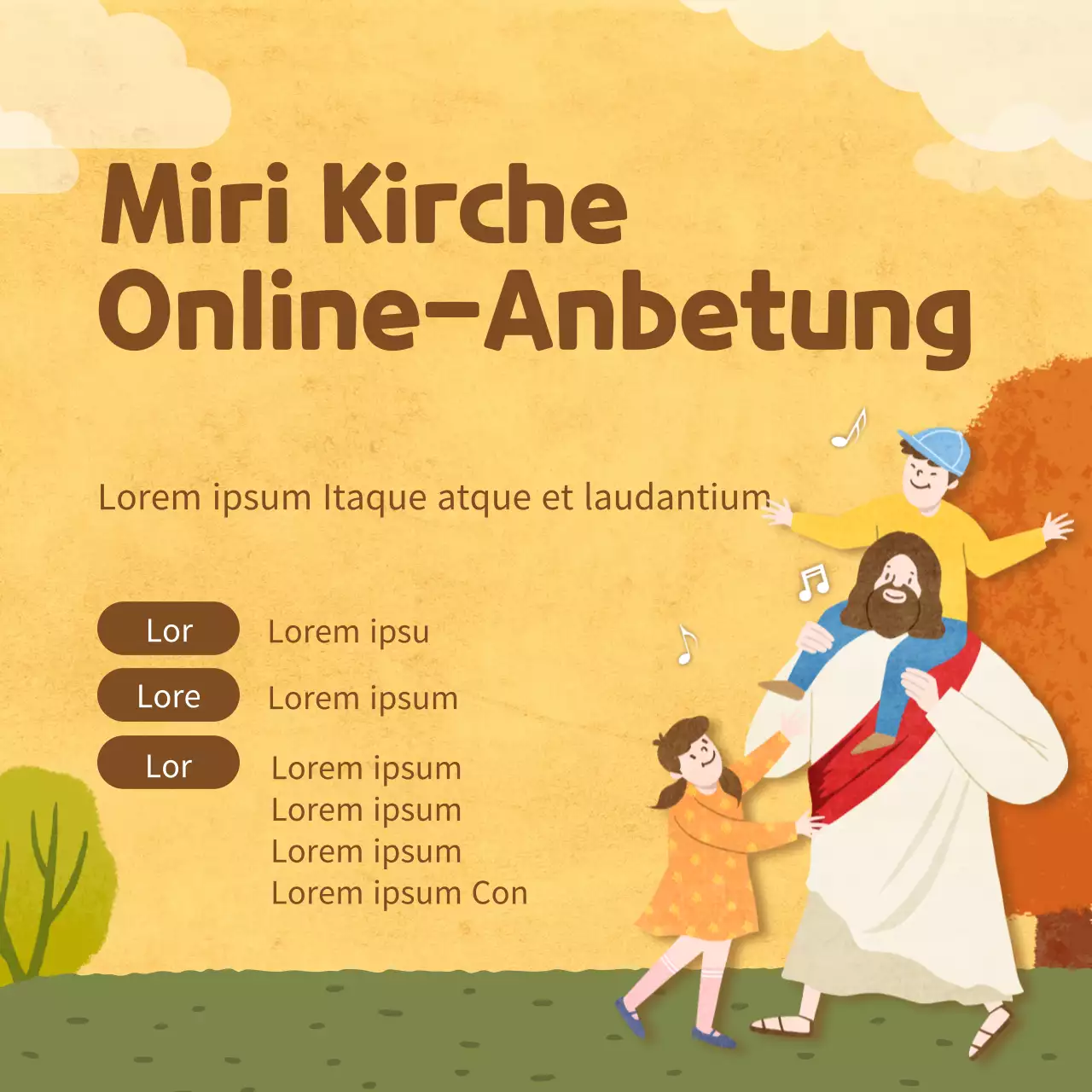 Online-Gottesdienstführer mit braunen Illustrationen