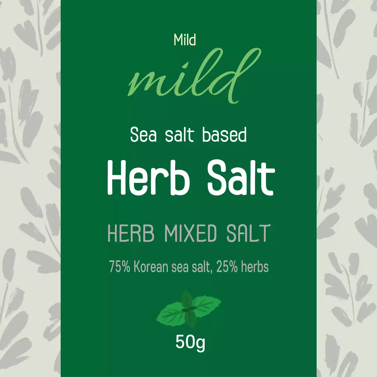 Rótulo de sal de ervas alimentares com padrão de ilustração verde vintage