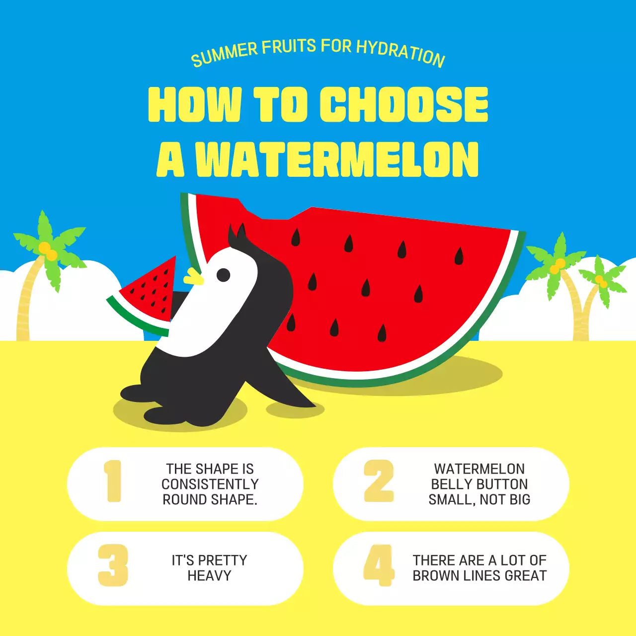 노란색의 귀여운 일러스트 느낌의 수박 고르는 방법