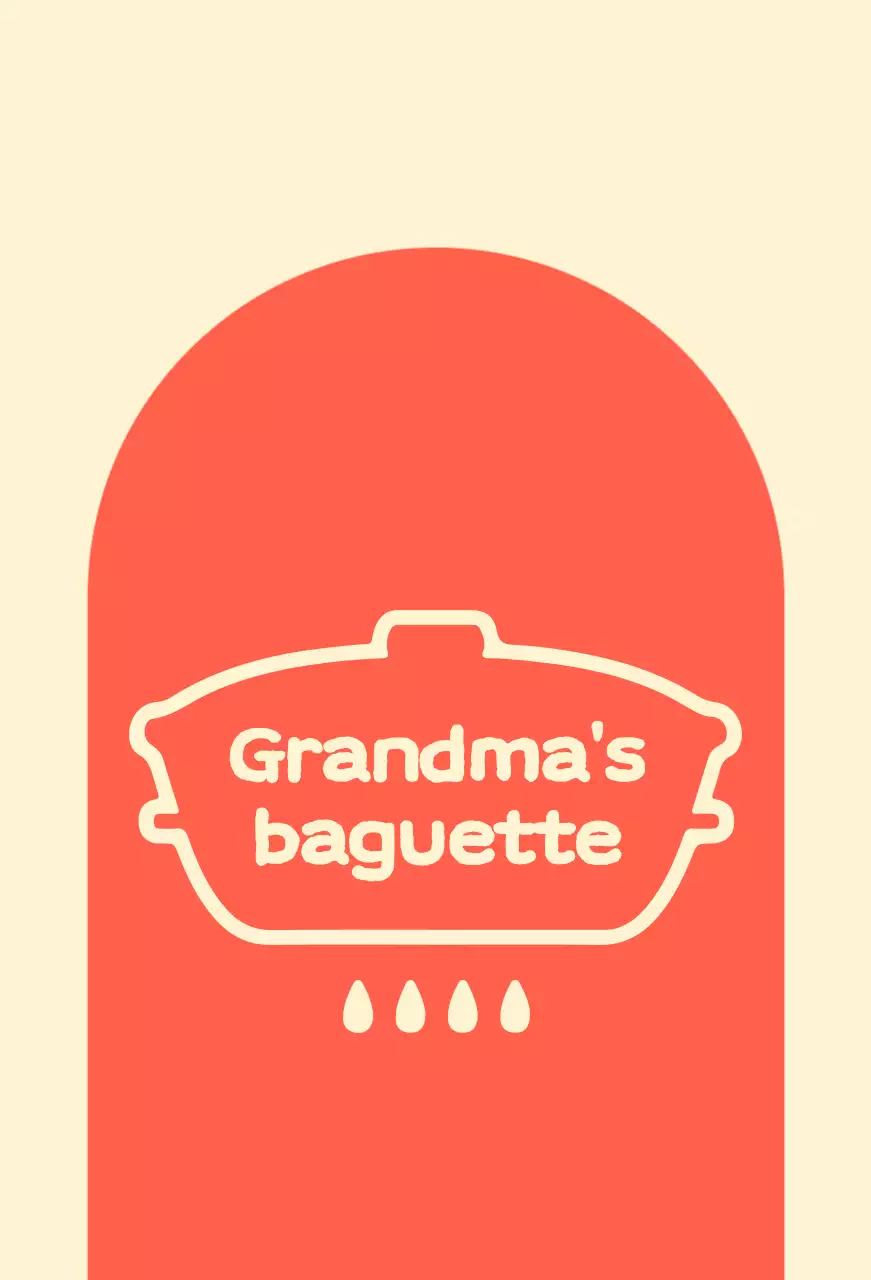 Grandma's baguette shop balsa with an arched red shape on an ivory background