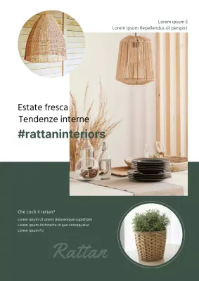 Interni in rattan in un fresco materiale estivo con sfondo verde