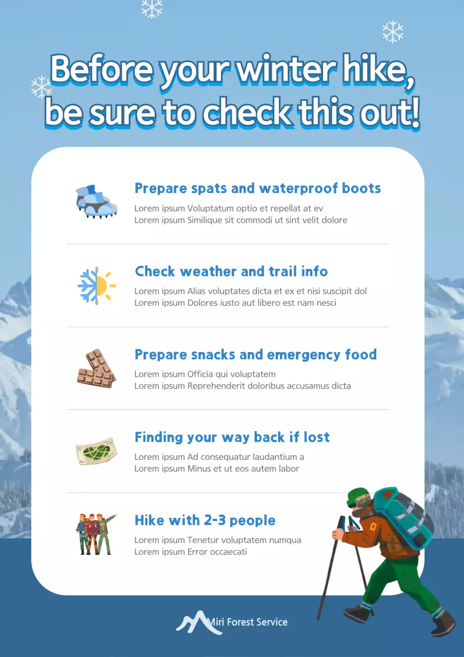 Blue Minimal Hiking Checklist Poster