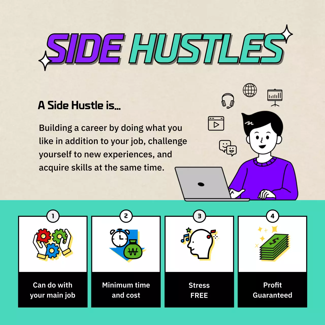 An introduction to side projects and njobs with cute illustration concepts