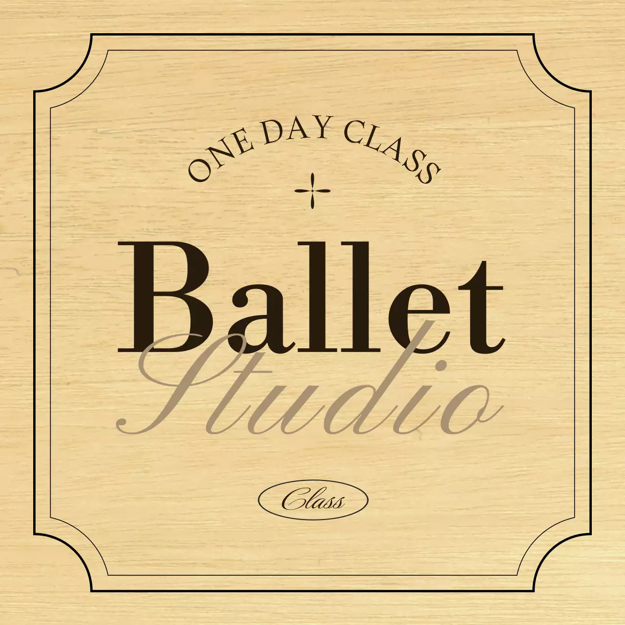 A classic ballet school sign with black and brown text and illustrations.