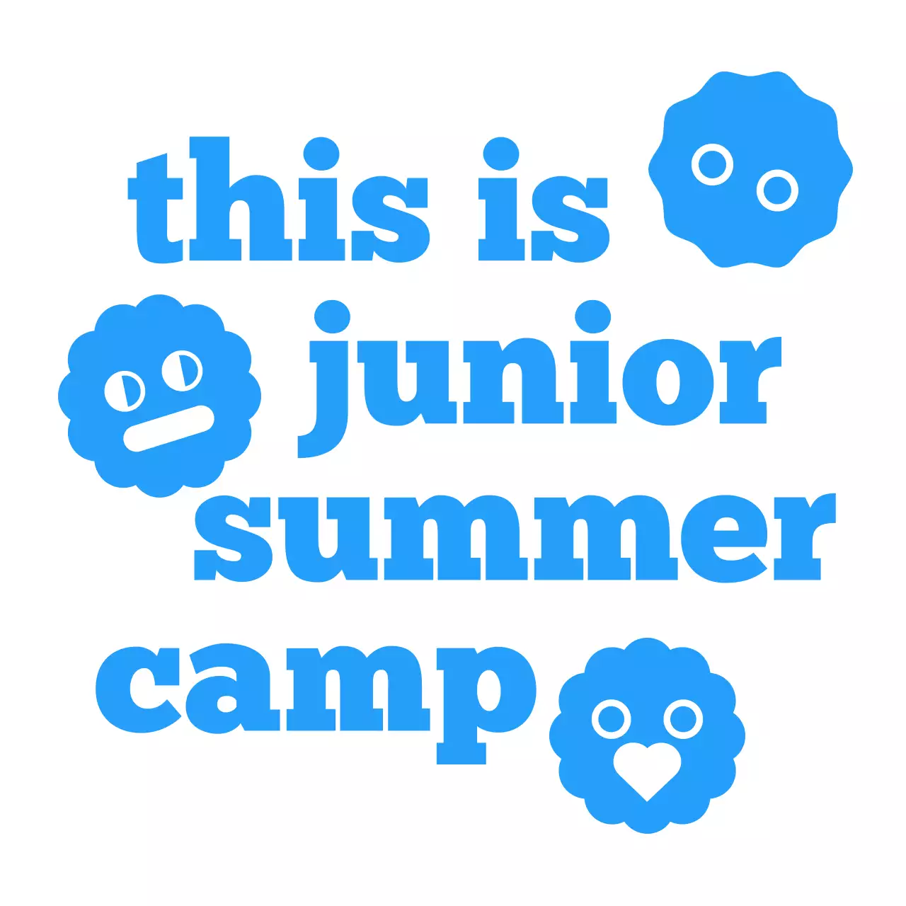 Kaos kelompok dengan konsep perkemahan musim panas anak-anak dengan karakter dan bentuk yang lucu dengan warna biru.