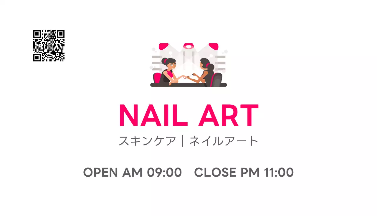 ピンク シンプル サロン 営業時間 名刺