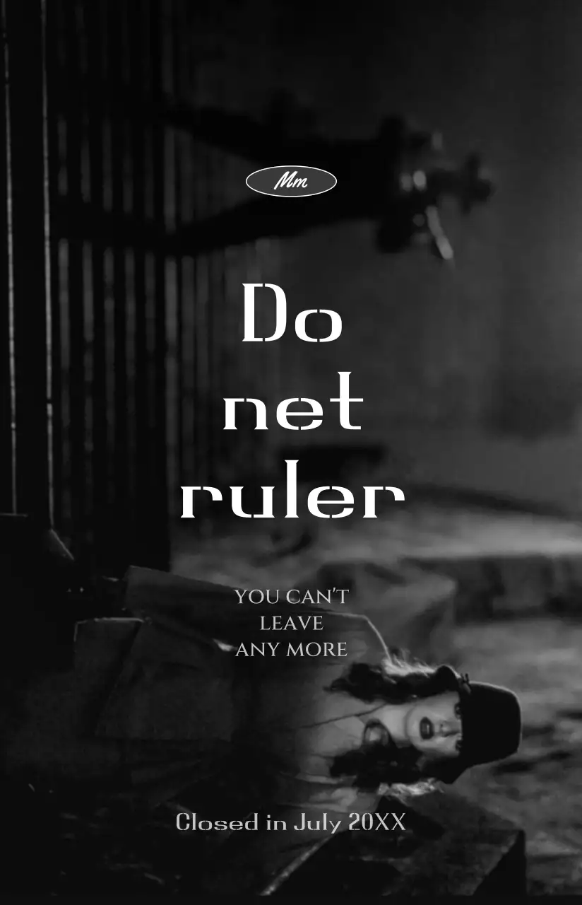 A black-and-white movie review memorabilia with a thriller concept.