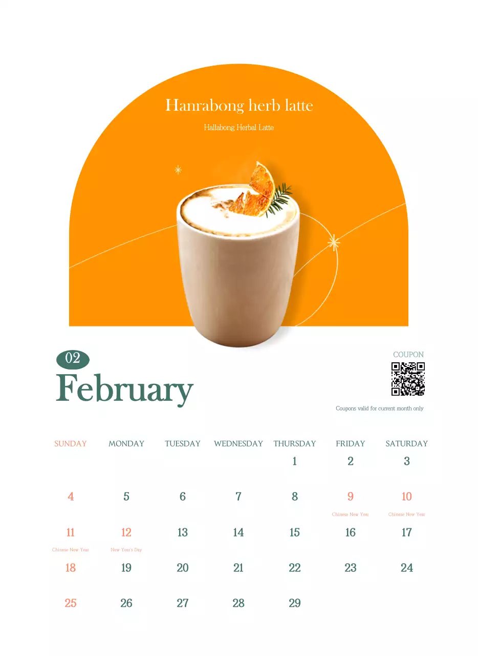 Kalender kafe dengan rekomendasi minuman bulan ini