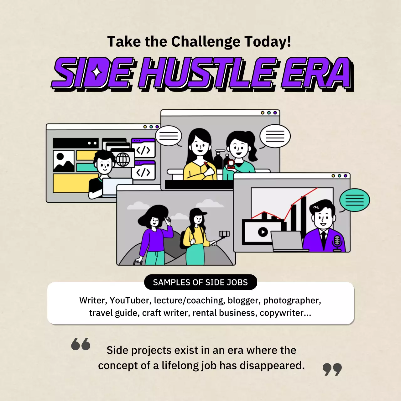 An introduction to side projects and njobs with cute illustration concepts