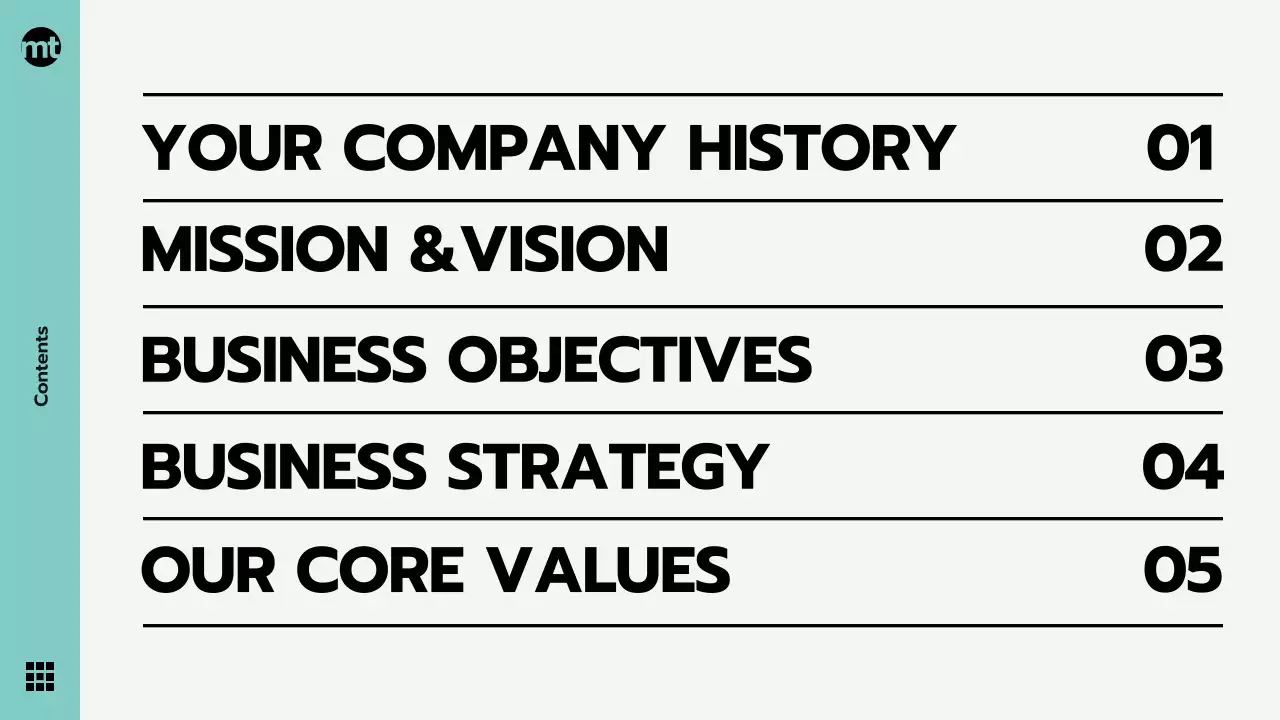 Mint and gray modern corporate collateral, company vision statement, celebration, presentation theme