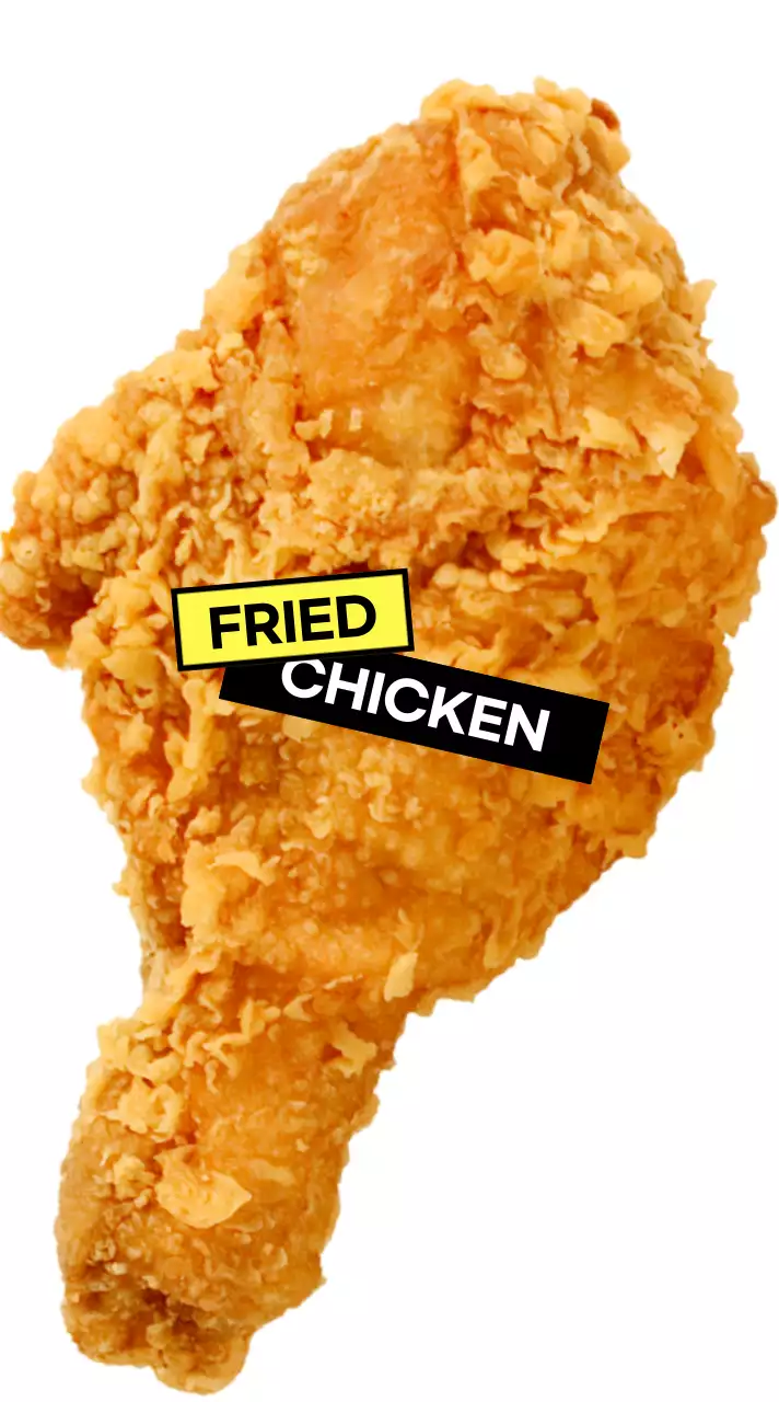 Fried chicken in yellow and black labels