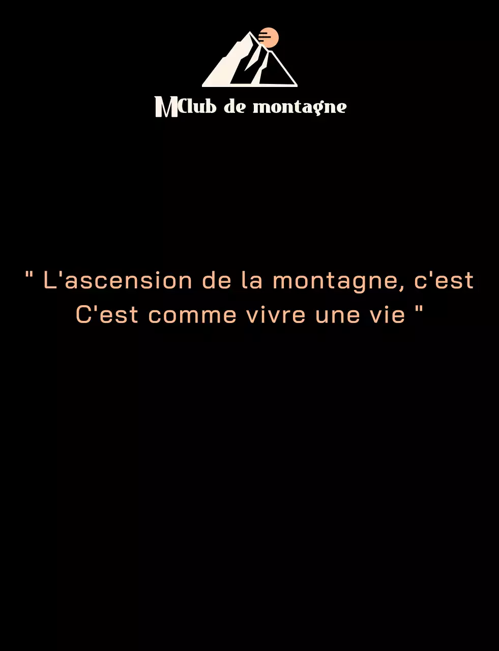 Club de montagne avec illustrations de montagnes en noir et orange