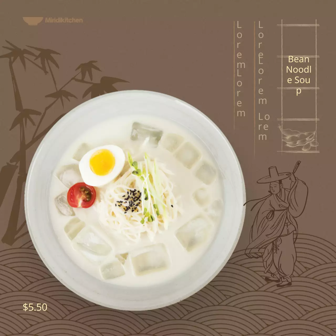 Banner de menu de macarrão tradicional marrom